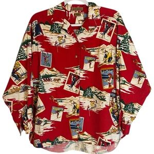 Ruff Hewn Red and White Scenic Casual Button Down Shirt